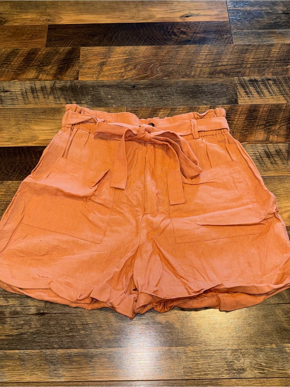 crosby. High-Waist Tie-Front Shorts in Rust Orange